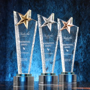 水晶奖杯定制五角星优秀员工金银铜奖牌定做创意刻字冠亚季军比赛