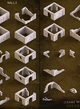 LIMIWORLD矮人石头要塞桌游跑团地形战棋模型墙壁与废墟模块合集