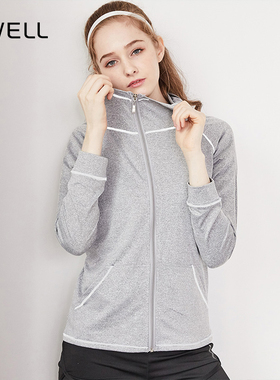 BWELL健身运动外套上衣女长袖跑步瑜伽服拉链带帽开衫BWY7010