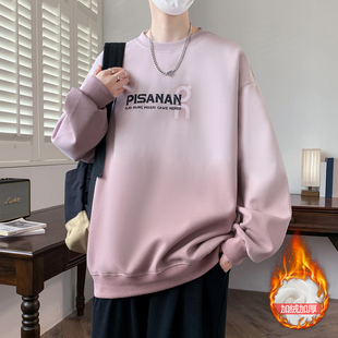 青少年秋冬款加绒加厚卫衣男孩初中学生长袖t恤大童打底衫上衣服