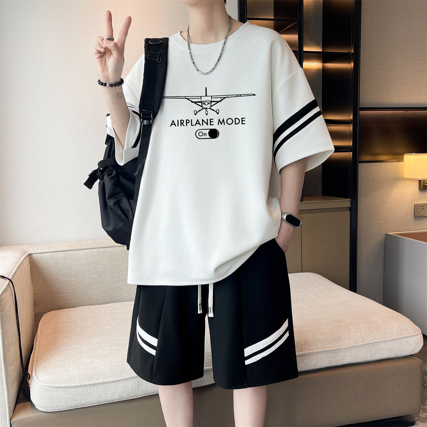 青少年凉感短袖t恤套装男孩初中学生衣服大童夏装运动短裤两件套