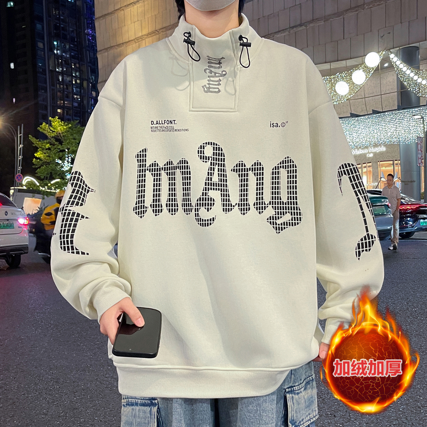 秋冬款半高领卫衣12岁男孩初中学生13加绒加厚15大童冬装打底衫潮