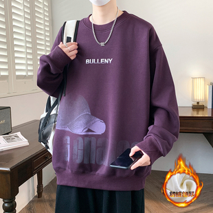 秋冬季长袖卫衣男孩高中初中学生加绒加厚青少年大童冬装内搭上衣