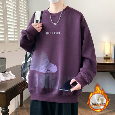 秋冬季长袖卫衣男孩高中初中学生加绒加厚青少年大童冬装内搭上衣