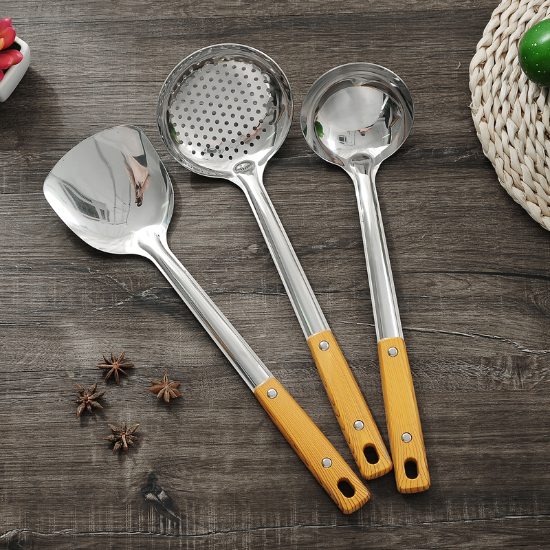 不锈钢仿木柄全套勺铲厨具炒菜锅铲铲子汤勺子大漏勺厨房烹饪工具
