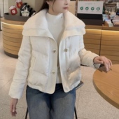 羽绒服女冬新款 新中式 国风提花羊羔毛翻领拼接毛呢短款 小个子外套