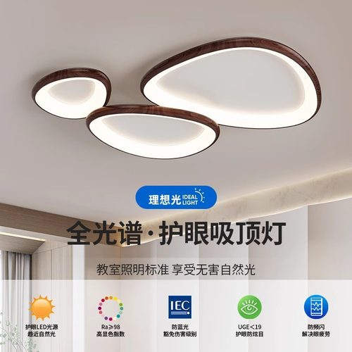 中古风胡桃木色吸顶灯现代简约