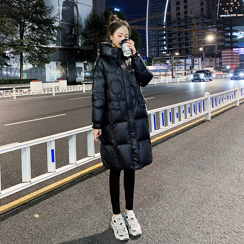 专柜正品黑色亮面羽绒服女2025冬装新款韩版中长款白鸭绒加厚外套