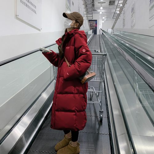 MAJEWINGS轻奢红色长款厚羽绒服