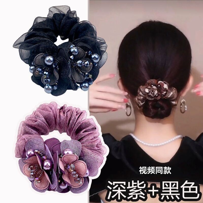 头花丸子头妈妈发圈气质发圈2024网红高级感发饰扎头发的皮筋女夏