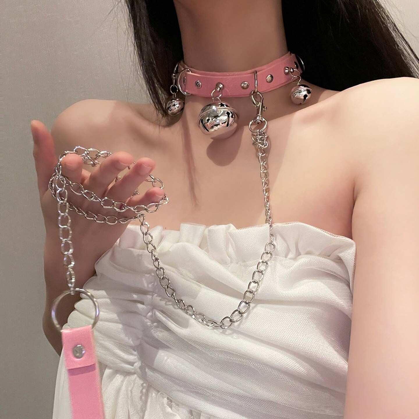 铃铛项圈牵引绳女颈带颈圈锁骨链脖子项链项圈chocker狗链m女情侣