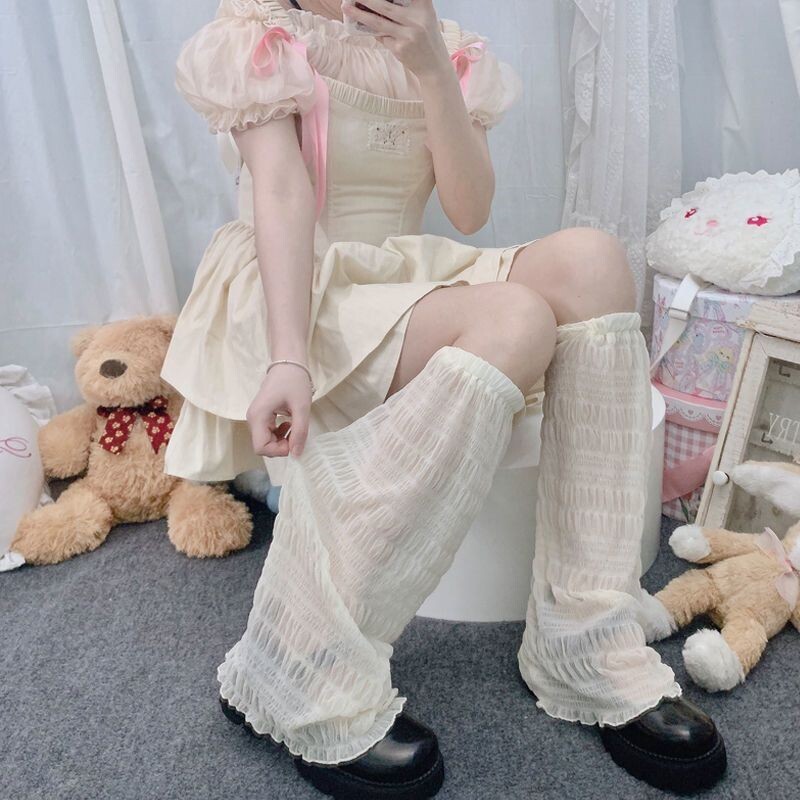 防蚊脚腿套女夏薄款中筒蕾丝袜子黑色阔腿袜套辣妹喇叭小腿袜个性