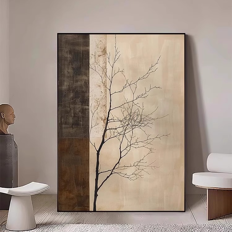 侘寂美学复古树枝装饰画玄关客厅走廊挂画新中式艺术高级感落地画图片