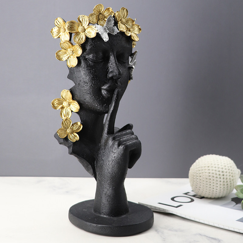 艺术客厅沉默是金摆件样板房桌子装饰品不说金色怀旧人物女孩摆设