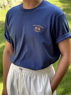 男女 复古重磅圆领印花短袖 发达时装 布里斯托蓝40支245G长绒棉美式