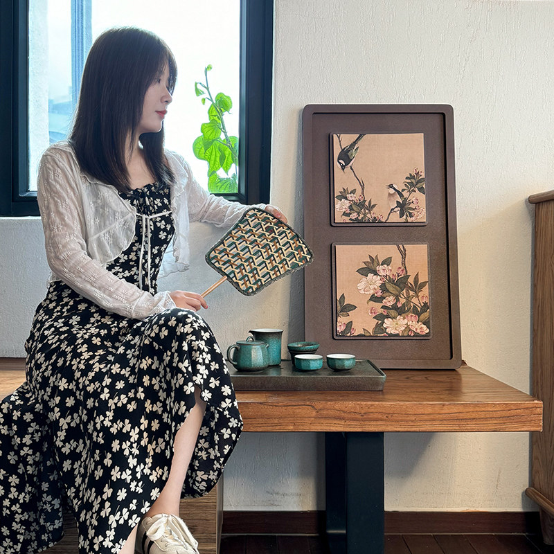 田钰中古风装饰画双鸟戏春图玄关装饰画书房挂画无框画卧室挂画