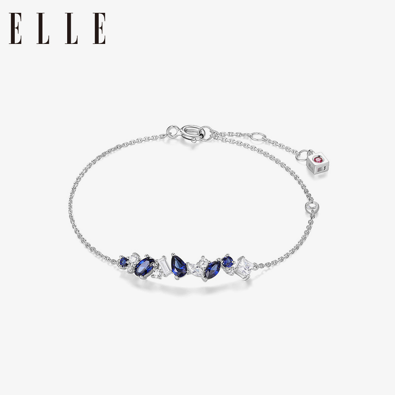 ELLE蓝宝石手链小众设计简约纯银彩宝手绳克莱因蓝生日礼物送女友