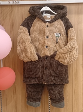 都市丽人男士睡衣2024新款FHT1E3三层加厚加绒夹棉连帽家居服套装