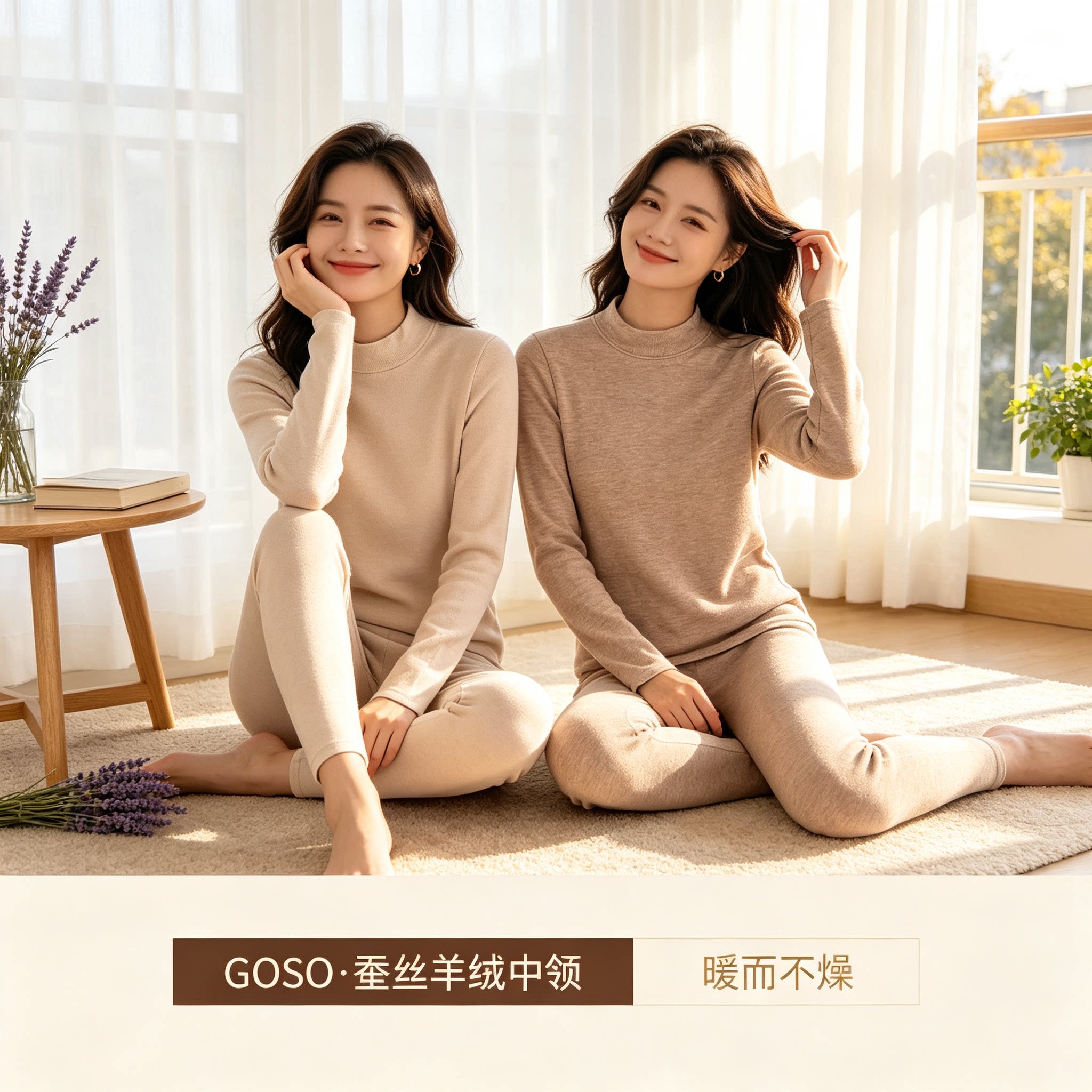 香蜜闺秀蚕丝羊绒女保暖内衣套装