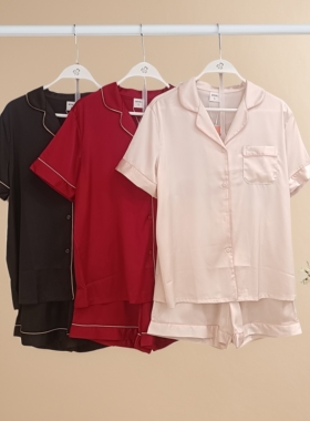 都市丽人女士LHH0A8情侣睡衣冰雪丝小翻领开扣短袖短裤冰丝套装