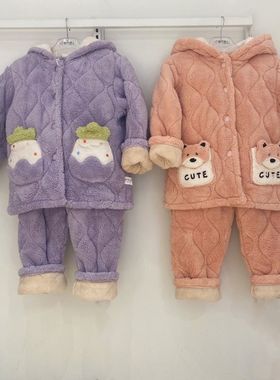 都市丽人儿童睡衣JHT9A8男孩女孩冬季夹棉加厚卡通新款家居服套装