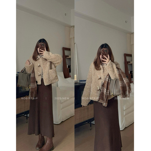 知更鸟昂酱小个子小香风羊羔毛100羊毛短款 皮草外套女