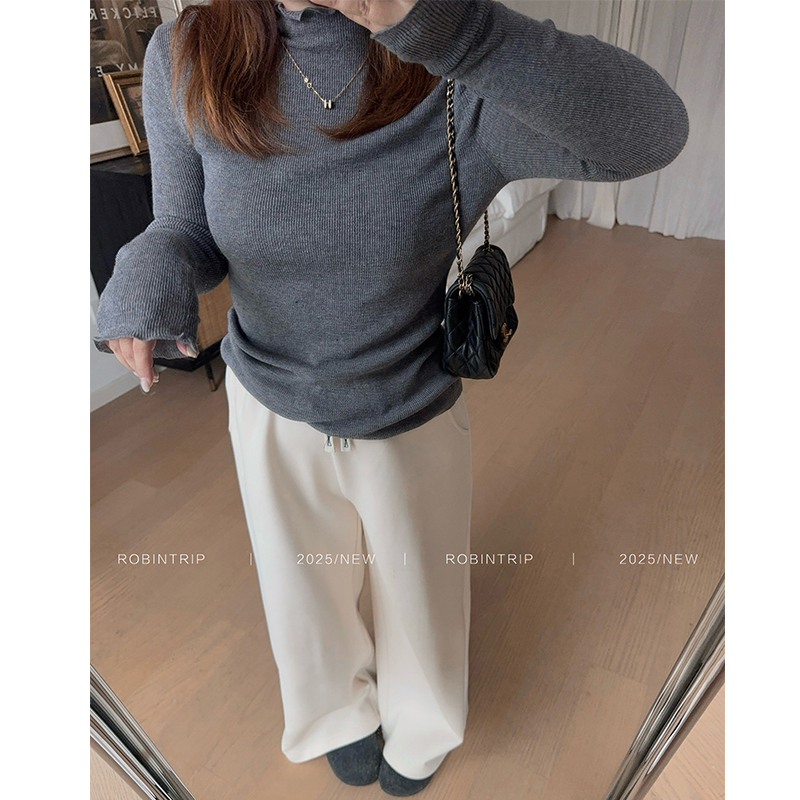 知更鸟小个子羊毛花边领打底衫