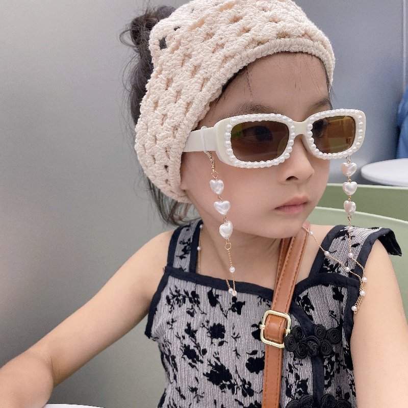 小方框儿童珍珠眼镜时尚女童墨镜防紫外线洋气女孩宝宝太阳镜潮流