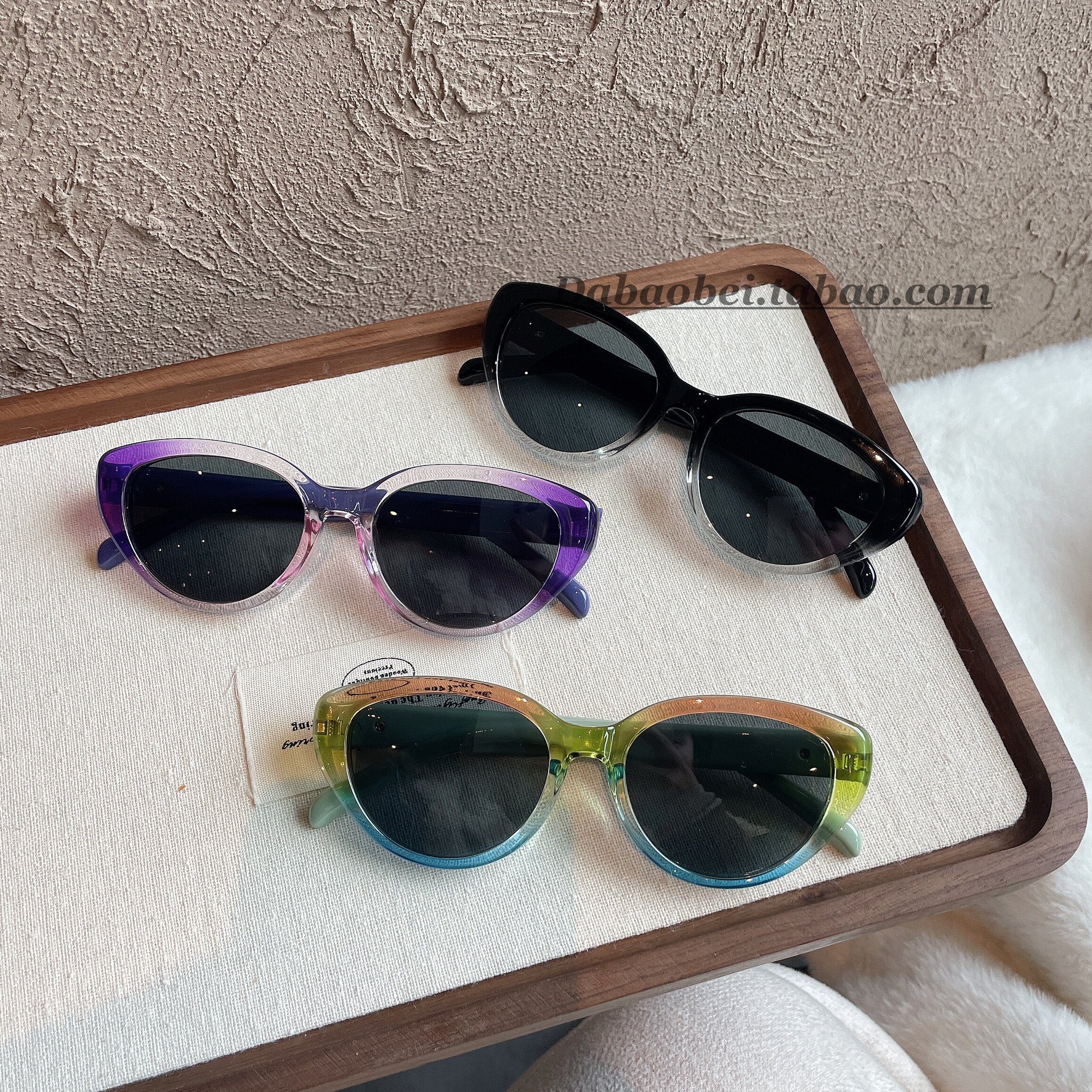 复古猫眼太阳镜女高级感彩色镜框防紫外线墨镜男女通用椭圆形遮阳