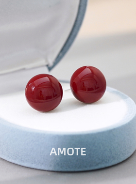 AMOTES925银一颗红豆圆球耳钉