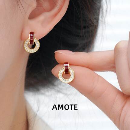 AMOTE《港风少女》几何圆圈耳饰甜美少女S925银耳钉轻奢气质耳饰