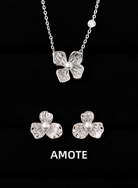 AMOTE珍珠花朵S925银项链