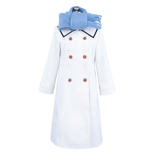 秀琴家 芙莉莲cos服冬装 葬送的芙莉莲 米白色毛呢大衣 蓝色围巾