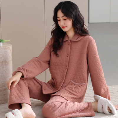 中年中老年人秋冬季睡衣女款纯棉夹棉加厚空气棉2025新款大码冬款
