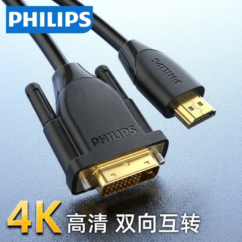 飞利浦hdmi转dvi线高清显示器屏连接笔记本转换电脑电视数据接头