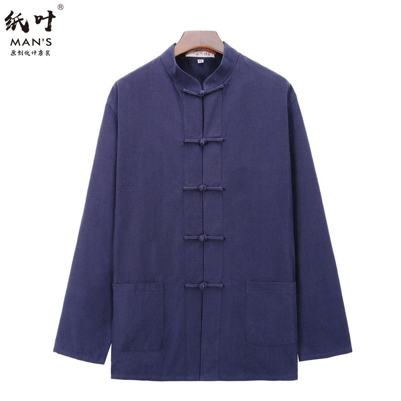 CHINESE STYLE MENS LONG-SLEEVED TANG COSTUME YOUTH JACKET JACKET COTTON AND LINEN SHIRT HANFU MIDDLE-AGED AND ELDERLY SPRING AUTUMN AND WINTER COSTUMES