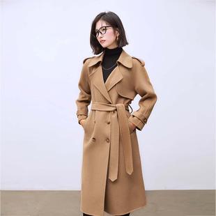 厚双面呢100羊毛大衣女长款 秋冬高端英伦风驼色战袍风衣 新款