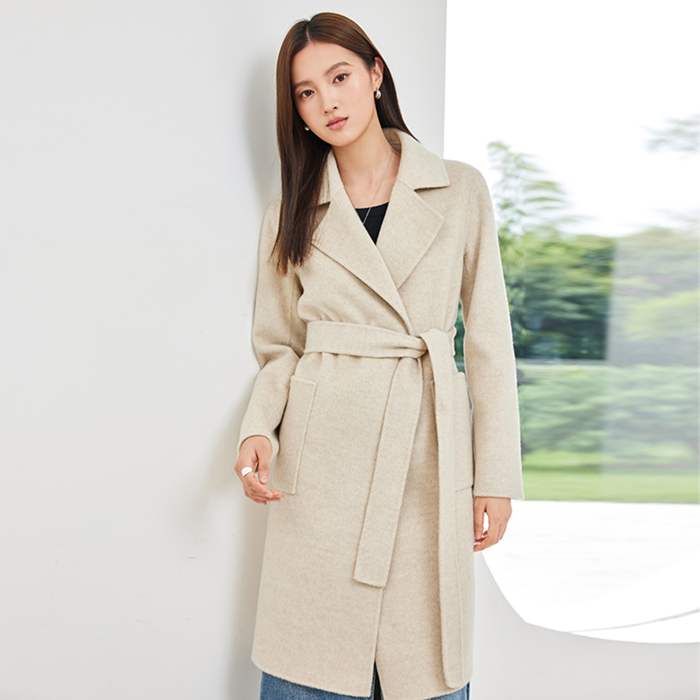 双面长款羊毛大衣西装领加厚显瘦