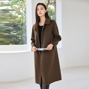 100纯羊毛大衣女2024秋冬新款 娃娃领宽松显瘦 双面呢大衣女中长款