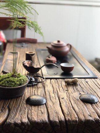 老榆木风化整板镶嵌天然乌金石中式朴拙复古沧桑款式尺寸支持订制