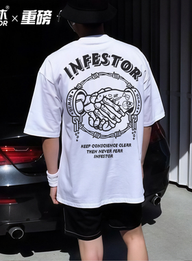 三九木美式重磅街头原创恶魔Tattoos印花潮流bboy短袖纯棉宽松T恤