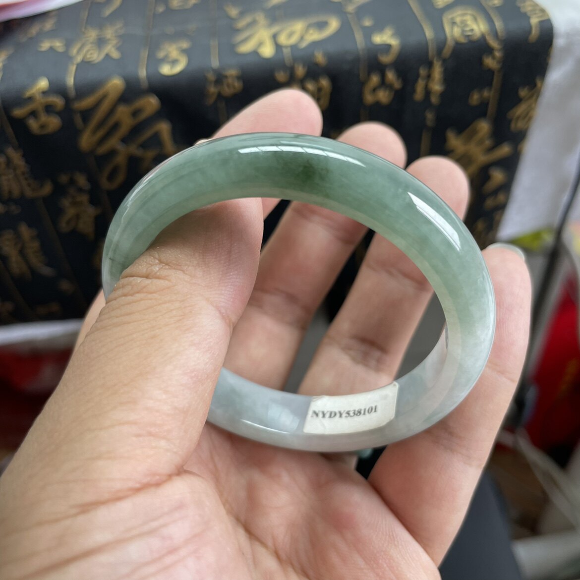 缅甸翡翠a货手镯半山半水油青翡翠玉镯54-55圈口