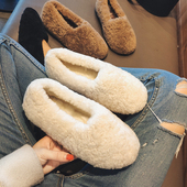 羊羔毛豆豆鞋 皮毛一体棉瓢鞋 女秋冬网红平底加绒单鞋 一脚蹬毛毛鞋
