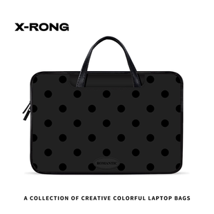 湘融简约小众波点笔记本电脑包手提女适用华为matebook14苹果15.6寸联想小新13寸笔记本平板收纳包