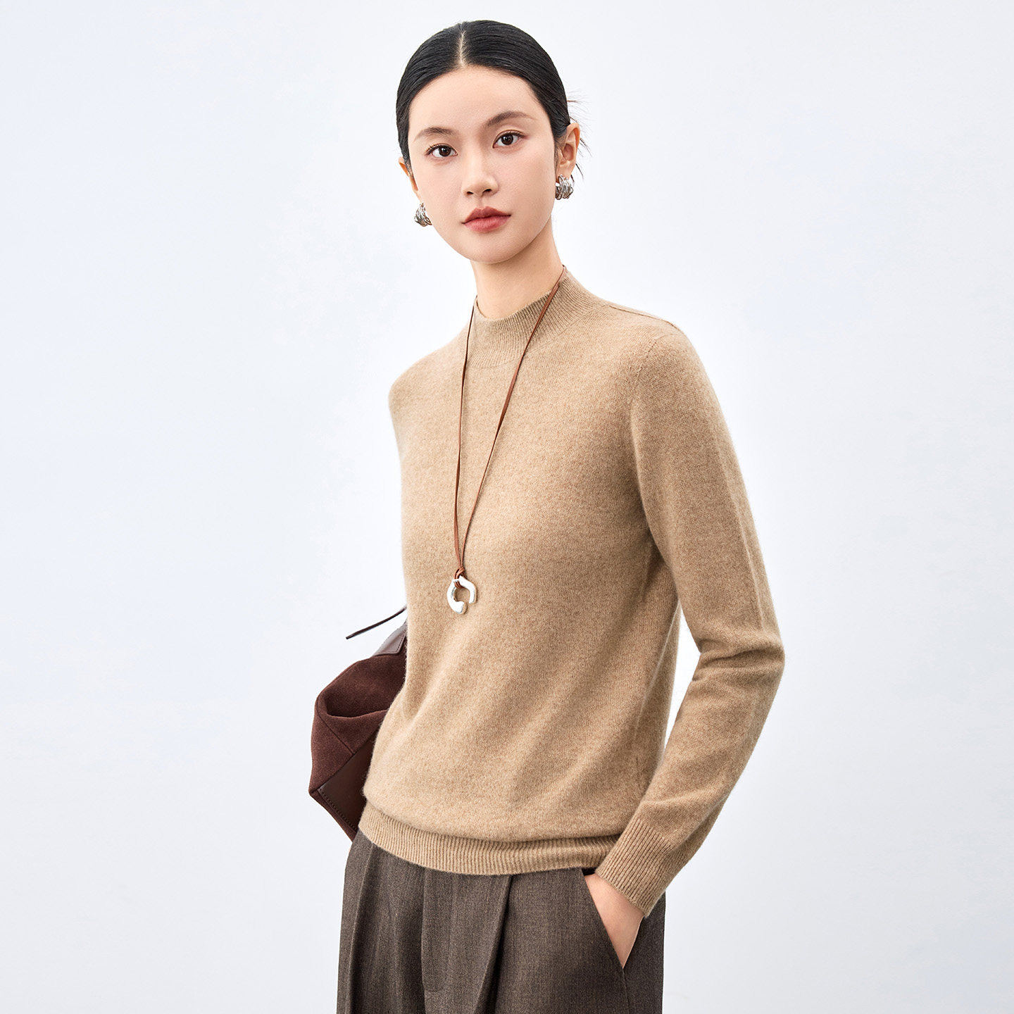 水墨佳人100山羊绒半高领羊绒衫女长袖软糯多色打底衫秋冬针织衫