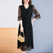 水墨佳人妈妈夏装 真丝桑蚕丝连衣裙新款 中老年女士阔太太高贵洋气