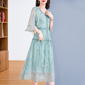 中老年女装 水墨佳人中年妈妈洋气夏装 真丝连衣裙短袖 高端刺绣气质