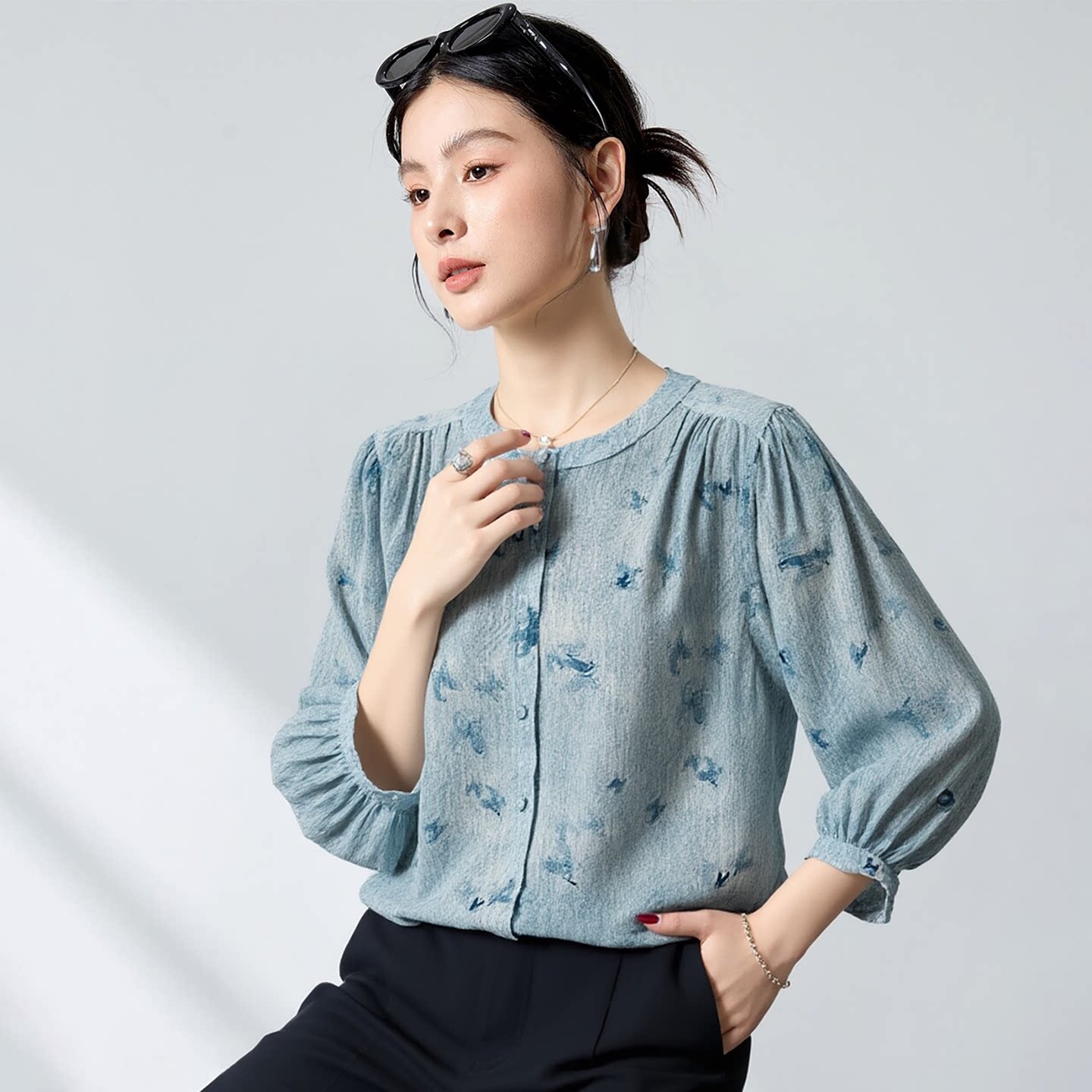 桑蚕丝宽松舒适双绉上衣图片