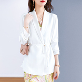 轻熟简约风白色小西装 秋冬国风上衣女收腰系带外套通勤气质高级感