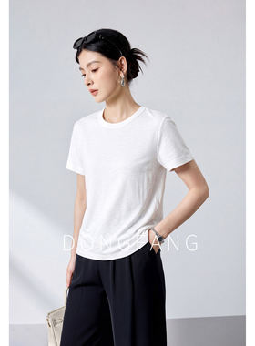 夏季极简白色修身廓形短袖T恤女